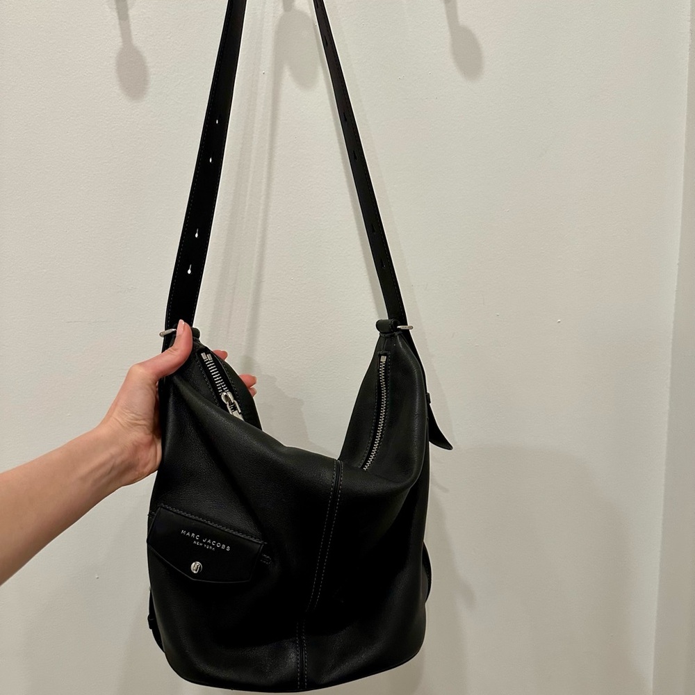 Marc Jacobs Black Leather Shoulder Bag with Slouchy Design